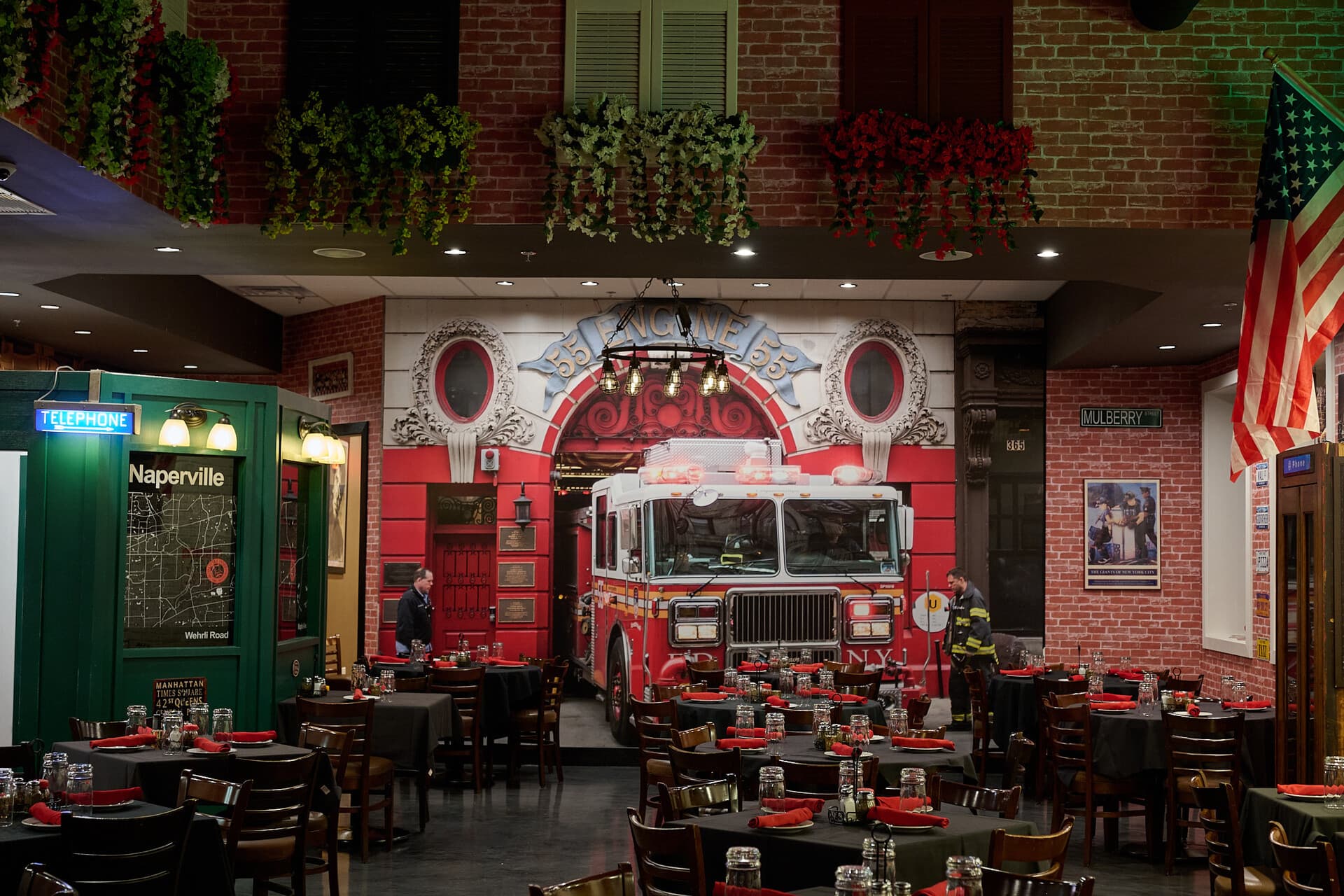 The Lisle Trattoria dining room with its red fire truck facade